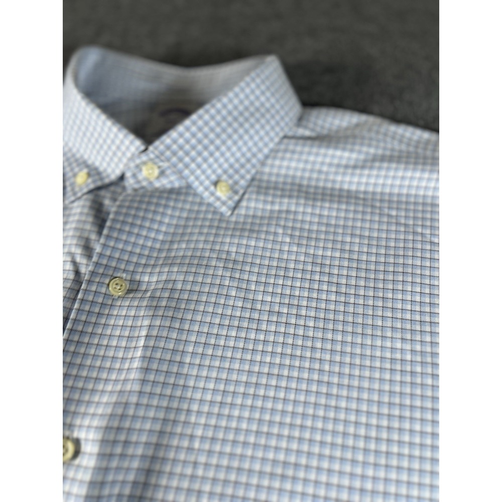 BROOKS BROTHERS Dress Shirt 17.5 4/5 346 White Blue Grid Check Non Iron Slim Fit